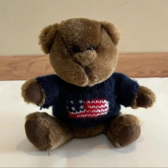 Other - Goffa Teddy Bear Brown American Flag Sweater Plush Stuffed Animal Toy USA